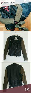 Bcbg Leather Jacket With Army Green Sleeves Jackets Leather Jacket Sleeves