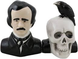 Amazon.com: Ebros Gift Gothic Poet Edgar Allen Poe With Black Raven Crow On  Skull Decorative Ceramic Salt And Pepper Shakers Figurines Quoth The Raven  Nevermore Macabre: Home & Kitchen