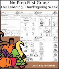 First graders are brimming with enthusiasm for learning, friendships, activities, and whatever the day might throw their way. No Prep Thanksgiving Themed Weekly Packs 3 Dinosaurs