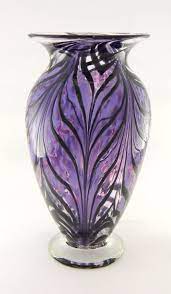 Hand Blown Art Glass Vase Hyacinth Purple And Black Purple Vase Purple Glass Blown Glass Art