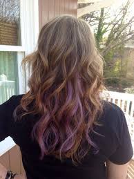 Pastel Purple Highlights On Dark Blonde Curly Hair Blonde Hair With Purple Tips Purple Hair Streaks Curly Hair Styles