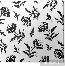 Delicately illustrated black line drawing of flowers and leaves on white background. Black Flowers On White Seamless Floral Pattern Canvas Print Pixers We Live To Change