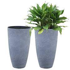 Grey plastic plant pots outdoor. Tall Planters Set 2 Flower Pots 20 Inch Each Patio Deck Indoor Outdoor Garden Resin Planters Outdoor Garden Planters Outdoor Planters Tall Outdoor Planters