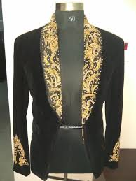 Black And Gold Jacket Mens A Fine Gold Hand Embroidery On Black Velvet Tuxedo Jacket Addicted Menweddingoutfits Assianweddings Indi Wedding Outfit Men Wedding Suits Men Tuxedo Jacket