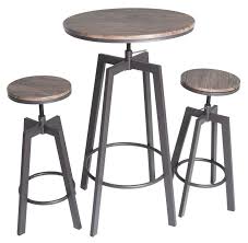 Hoskins Round Wood Top Metal Bar Bistro 3 Piece Adjustable Pub Table Set Round Pub Table Pub Table Stools Pub Table Sets