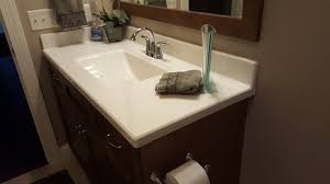 Available in any length up to 12 feet. White On Biscuit Vanity Top With A Chamfer Edge Wave Bowl Cultured Marble Vanity Tops Marble Vanity Tops Marble Vanity