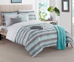 Beautiful 7pc modern teal aqua blue white green grey comforter set & pillows new. Living Colors Living Colors Baldwin Aqua Gray Stripe 14 Piece Comforter Sets Big Lots