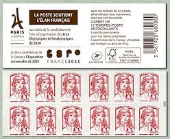 La poste vous simplifie la vie ! Carnet De 12 Timbres Pour Lettres Prioritaires De La Marianne De Ciappa Et Kawena La Poste Soutient L Elan Francais Aux Cotes De La Candidature De Paris A L Organisation Des Jeux Olympiques Et
