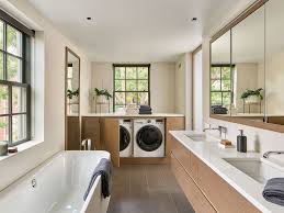 A bath vanity,shower enclosure,toilet and cabinet can easily fit in 63sqft bathroom with dual door. 75 Beautiful Bathroom Laundry Room Pictures Ideas April 2021 Houzz
