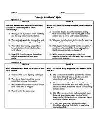 Amigo Brothers Quiz Parcc Based Parcc Text Dependent Questions Quiz
