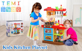 Get it as soon as tue, aug 24. Temi Kids Kitchen Playset Pretend Food 34 Pcs Kitchen Toys For Toddlers Toy Accessories Set W Real Sounds And Light Suitable Height Red