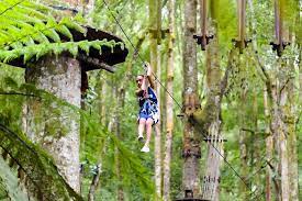 A Girl Descends A Zipline At A Treetop Adventure Park Bali Indonesia Adventure Park Zipline Park Adventure