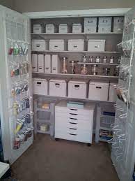 They may need to go in a 'staging area' in increase your visibility in closet spaces by removing the doors and replacing them with a rod and curtain. Organized Art Craft Closet Small Craft Rooms Craft Closet Organization Craft Room Design