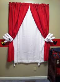 Mickey Mouse Curtains Simply Use Plain Red And White Curtains And Metal Curtain Pull Backs We A Mickey Mouse Curtains Disney Kids Rooms Mickey Mouse Bathroom