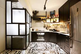 Black And Gold Kitchen Floor Tiles The Monochrome Theme Is Evident In The Kitchen With The Use Of Black And White Imported Peranakan Floor Tiles Black Vene Kitchen Themes Four Rooms Home Decor