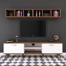 Rani A9 Duvar Rafli Kitaplikli Tv Unitesi Duvara Monte Dolapli Modern Ayakli Tv Sehpasi Beyaz Ceviz M7 Oturma Odasi Takimlari Mobilya Tasarimi Mobilya
