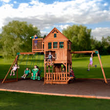Skyfort Ii Wooden Swing Set Swing Set Wooden Swing Set Backyard Playset