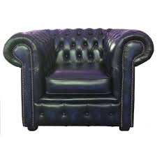 Chesterfield Antique Blue Genuine Leather Club Chair
