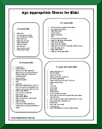 Age Appropriate Chores Free Printable Chore List