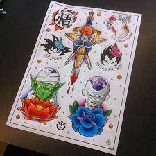 Simple dragon ball z tattoo designs. Dragon Ball Z Tattoo Flash Sheet Dragon Ball Z Tattoos Z Tattoo Tattoo Flash Sheet