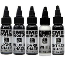 Fda has a moderate regulation on the inks homemade, less expensive versions of tattoo ink pigments are also known to be made from dirt, soot, pen ink, and even the pigments used in. 5 Stage Grey Wash Tattoo Ink Set Three Stage White Black 1oz Bottles Element Tattoo Supply