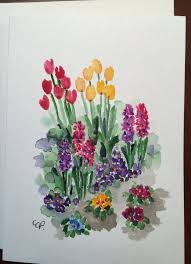Fruhlings Blumen Garten Aquarell Karte Handgemaltes Aquarell Aquarell Fruhlingsblumenga In 2020 Flower Drawing Flower Garden Drawing Flower Painting