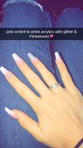 Pink Ombre To White Acrylics With Glitter Rhinestones Pink Acrylic Nails Pink Ombre Nails Pretty Acrylic Nails You can work with any style on your acrylic nails with the liquid monomer, dappen dish, acrylic nail tips, the top coat, and the pink, white and natural acrylic nail powder that.