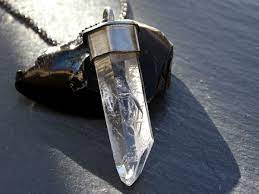 Large Quartz Pendant Black Silver Big Mens Necklace Viking Etsy Rough Crystal Necklace Quartz Crystal Pendant Quartz Pendant