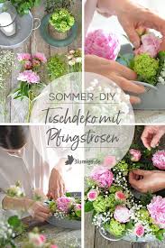 Tischdeko Selber Machen Sommerliche Blumendekoration Mit Frischen Pfingstrosen Pfingstrosen Tischdeko Selber Machen Hochzeitsgestecke