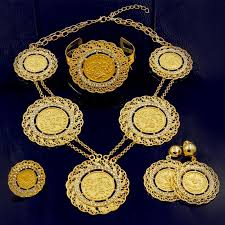 Fashion Italian Dubai Abaya Long Jewelry Sets Gold Coins Women African Golden Plated Wedding Costume Necklace Earring Costume Necklaces Jewelry Fashion Jewelry