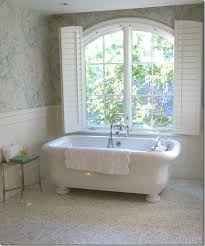 Scalamandre S Pillement Toile Wallpaper In Aqua In The Bath Clawfoot Tub Free Standing Bath Tub Free Standing Tub