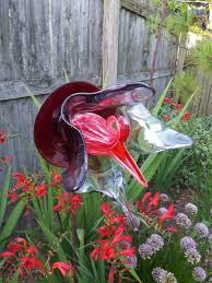 Glass Flower Yard Art By Kimber S Garden Gems On Facebook Glass Garden Art Glass Garden Flowers Glass Plate Flowers