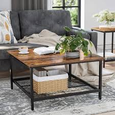 Uttermost bomani wood coffee table dark iron frame with recycled elm wood w = 1181.25mm , d= 689mm , h = 393.75mm. Shop Makes Buying And Selling Vasagle Coffee Table Square Cocktail Table With Spacious Table Top Robust Steel Frame And Mesh Storage Shelf Industrial Style For Living Room Rustic Brown And Black Lct065b01
