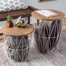 Discover nesting tables on amazon.com at a great price. Nesting End Tables With Storage Set Of 2 Convertible Round Metal Basket Veneer Wood Top Accent Side Tables For Home And Office By Lavish Home White Walmart Com Walmart Com