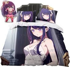 Ldruieu Oshi no Ko Anime nevresim takımı, 3 parça, kız ve erkek çocuklar  için, tek kişilik çift kişilik nevresim takımı, 1 nevresim ve 2 yastık  kılıfı, anime hayranları için hediye : Amazon.com.tr: