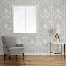 Josette White Dove Grey Damask Wallpaper Home Home Furnishings Living Room Inspiration