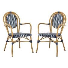 Rosen 2pk All Weather Wicker Patio Stackable Arm Chair Navy White Safavieh In 2020 Outdoor Dining Chairs Patio Furnishings Patio Dining Chairs