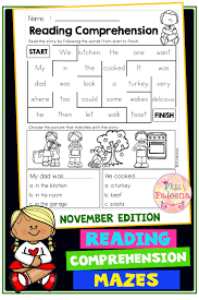 November Reading Comprehension Mazes Reading Comprehension Common Core Kindergarten Reading First Grade Reading Comprehension