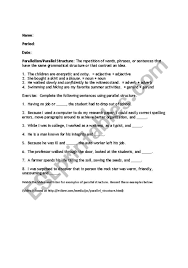 Here are some examples of correct parallel structure. English Worksheets Parallel Structure Practice