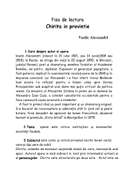 Ea il indeamna pe barzoi sa obtina functia de ispravnic, ca prin abuzuri sa se imbogateasca. Fisa De Lectura Chirita In Provincie