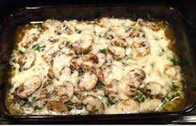 Chicken Spinach And Mushroom Low Carb Oven Dish Recipe By Bohemian Recipe Spinach Stuffed Mushrooms Oven Dishes Recipes Chicken Recipes Casserole