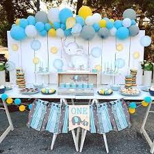 Blue Baby Elephant Theme Birthday Pull Flag Set Party Decoration Supplies Layout Banner Tablecloth Cups And Plates Baby Shower Disposable Party Tableware Aliexpress