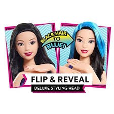 Black Barbie Head Styling Doll 2017 Barbie Flip And Reveal Deluxe Styling Head Black To Blue Asian Oriental By Just Play 62720 886144625817 Hair Stenciling Barbie Hair Foils