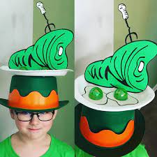 The Boy S All Set For Green Eggs And Ham Day At School Today Drseuss Greeneggsandham Hat Crazy Hat Day Dr Seuss Crafts Green Eggs And Ham