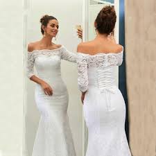 Soft details include an illusion sabrina neckline, beaded lace applique, chantilly lace underlay. Mermaid Lace Wedding Dress Boat Neck Half Sleeves Bridal Gown Custom Size 2 28 Ebay
