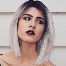 Black And Platinum Hair Short Synthetic Ombre Gray Wig Short Straight Bob Hair Middle Part Wig For Women Party Platinum Blonde Hair Hair Styles Dyed Hair