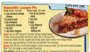 Bisquick Recipes With Ground Beef Click On The Recipe For A Larger View Ingredients For Impossible Lasagna Pie Cottage Cheese Ground Beef Moz Carbquik Recipes Bisquick Recipes Retro Recipes