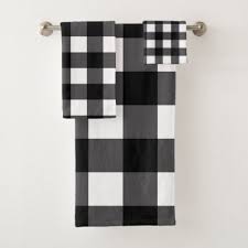 Black White Buffalo Gingham Checkered Plaid Bath Towel Set Zazzle Com Bath Towel Sets Towel Set Bath Accessories Set
