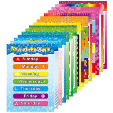 Educational Posters For Kids Preschool Learning Alphabet Numbers Shapes Colors Laminated Poster Chart Set 15 Pack