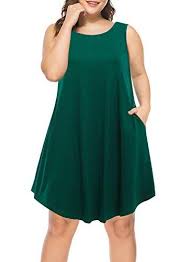 Qutasivary Womens Plus Size Sleeveless Casual Swing Dress Amazon Dress Plussize Green Dresses A Line Dress Swing Dress
